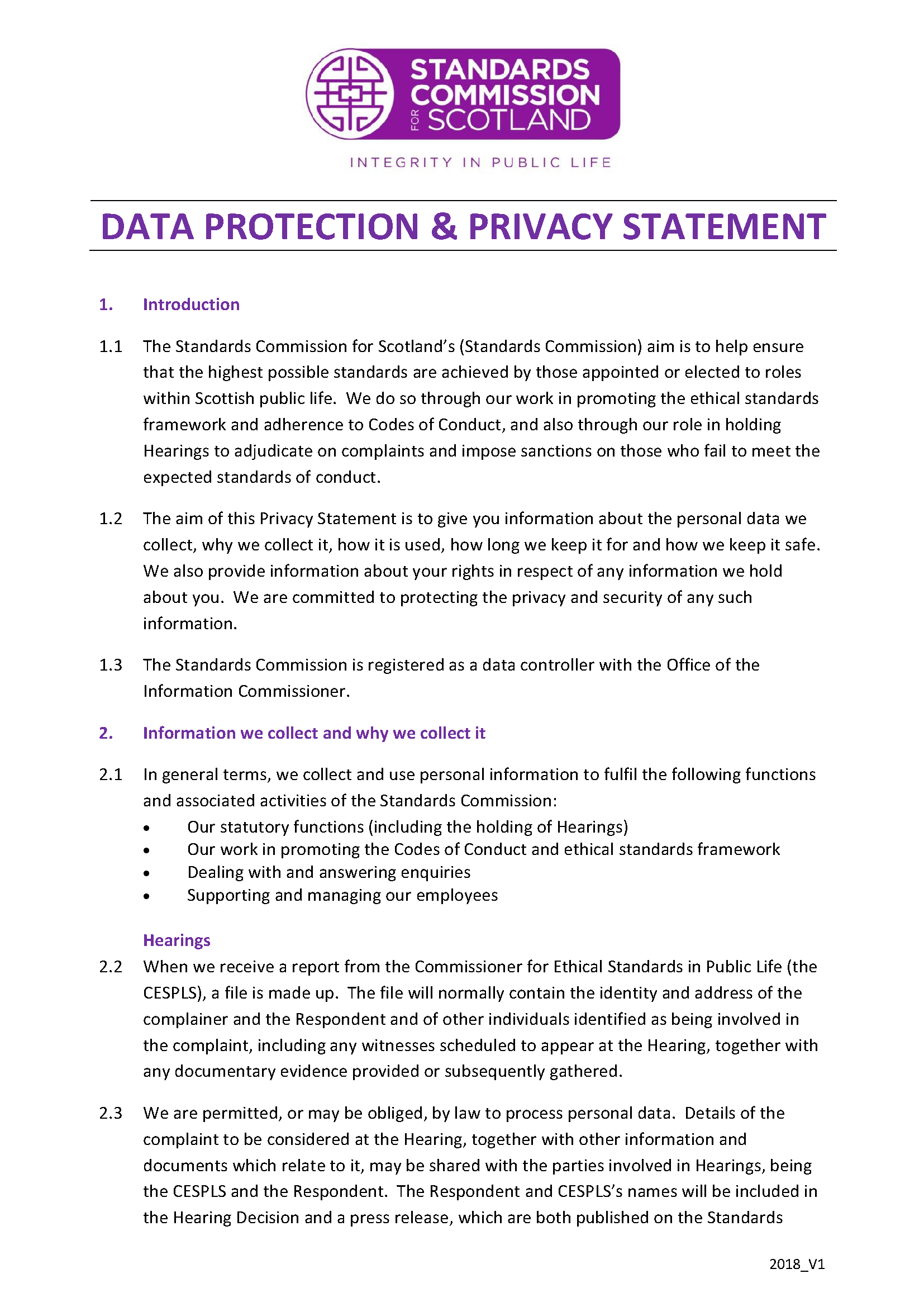 Data Protection Privacy Statement 